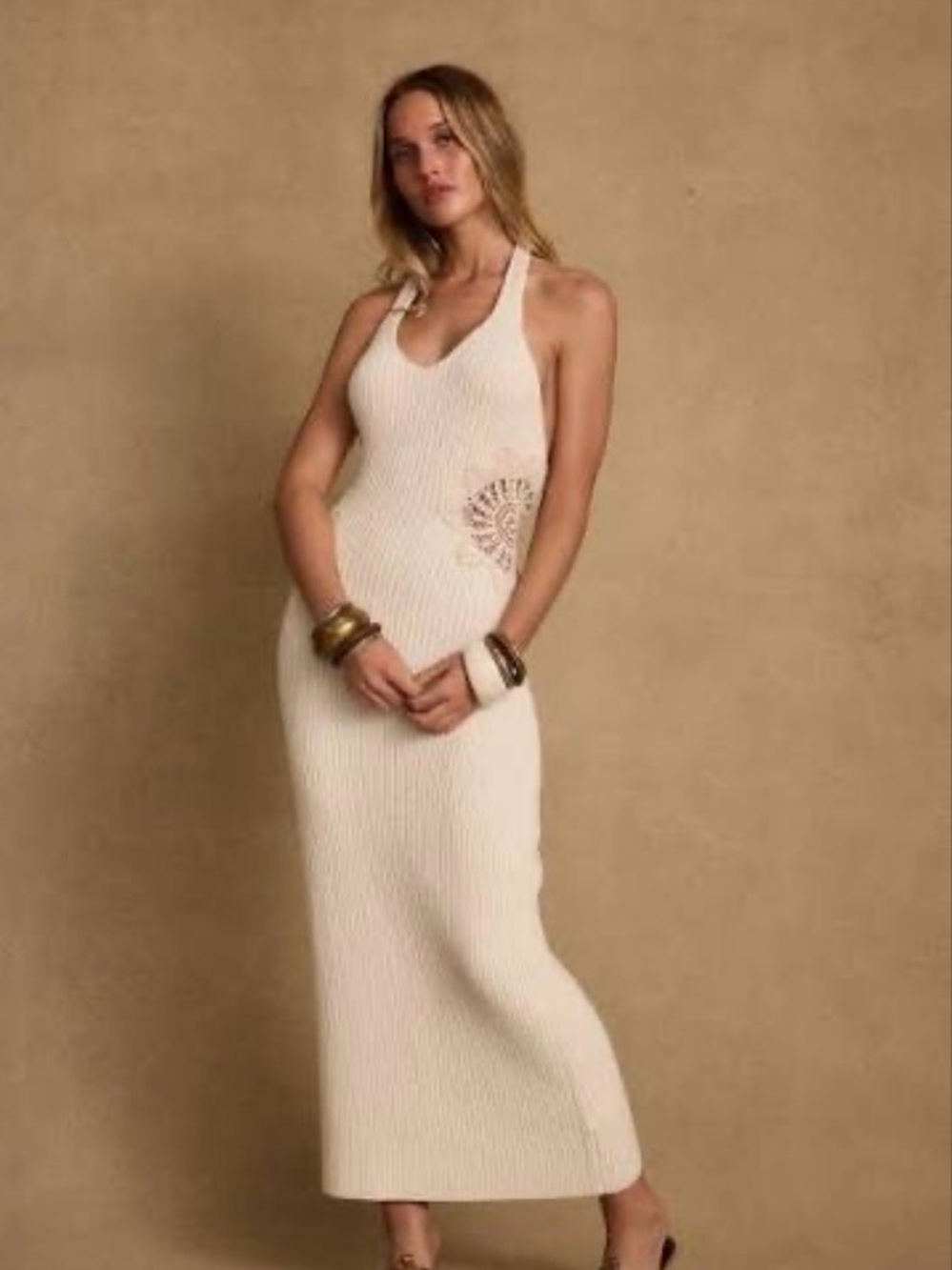 12th Tribe Kendall Cream Crochet Maxi Dress
